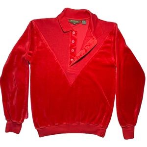 Vintage Velour Polo Long Sleeved Collared Knit Shirt Pullover Red Cowgirl Size S